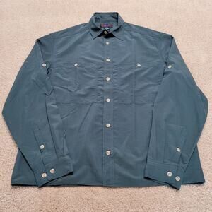 Rail Riders Shirt Mens Small Blue Green Explorer Fishing Hiking Travel Roll Tab